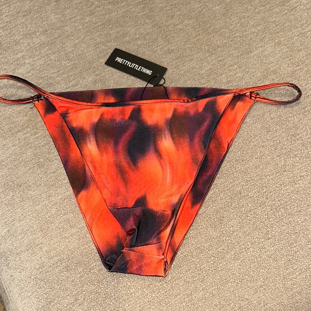 PrettyLittleThing Kids Flame Red and Black Print Bikini Bottoms Size 12  NWT